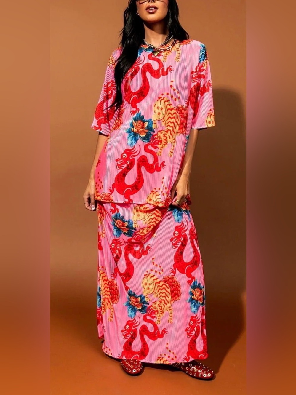 Dressed in LALA Grunge Girl Plisse Set in Year of the Dragon